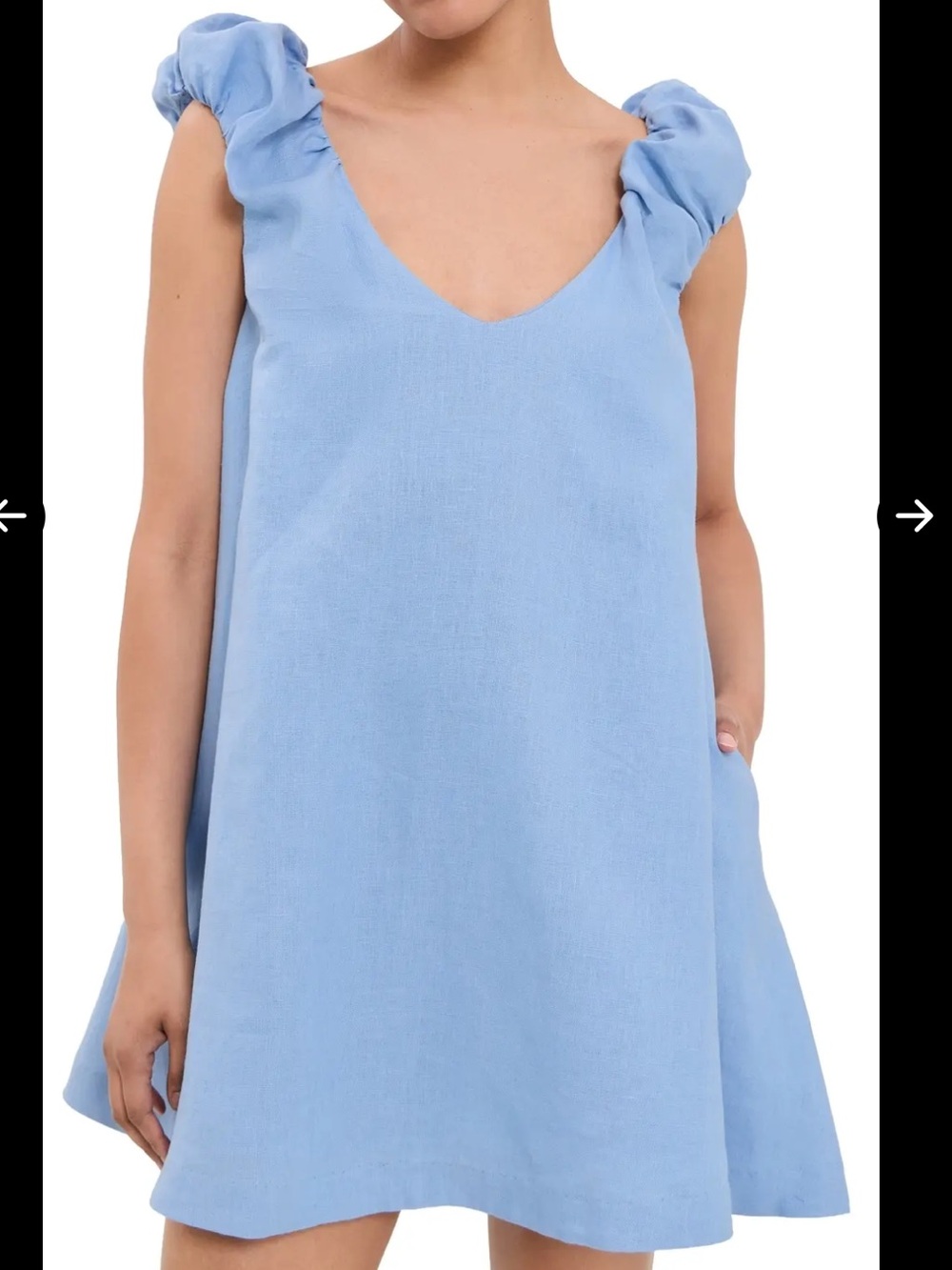 Faithfull the Brand Nina Linen Mini Dress Sky Blue Ruched Shoulder Sz 4